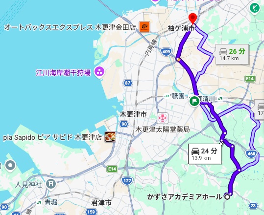 アカデミアホールからスタジオフィールドへのルート